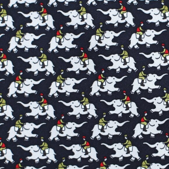 100% REAL HERMES TIE ~ BLACK w FUN GRAY RED & GREEN INDIAN ELEPHANT JOCKEYS XL - Picture 2 of 5